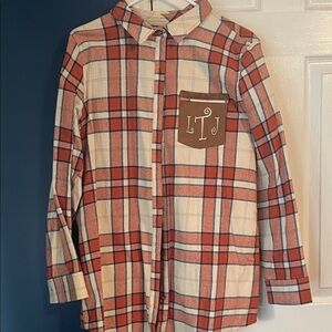 Plaid Button-Up Shirt with Monogram Pocket